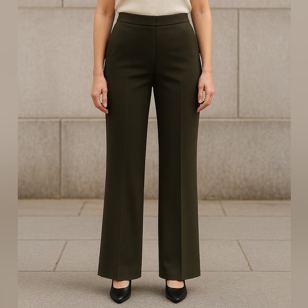 Agnona Italian Wide Leg Trousers Dark Olive Green Viscose Pants Sz 50 / US 14